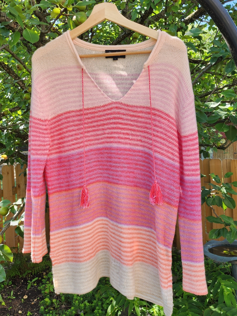 Claudia Nichole Sz L Cashmere/Cotton Pink Striped Sweater